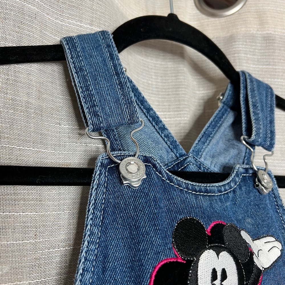 Y2K Vintage Disney Mickey Mouse Denim Overalls Floral Embroidered Velvet Size 2T - Picture 5 of 10